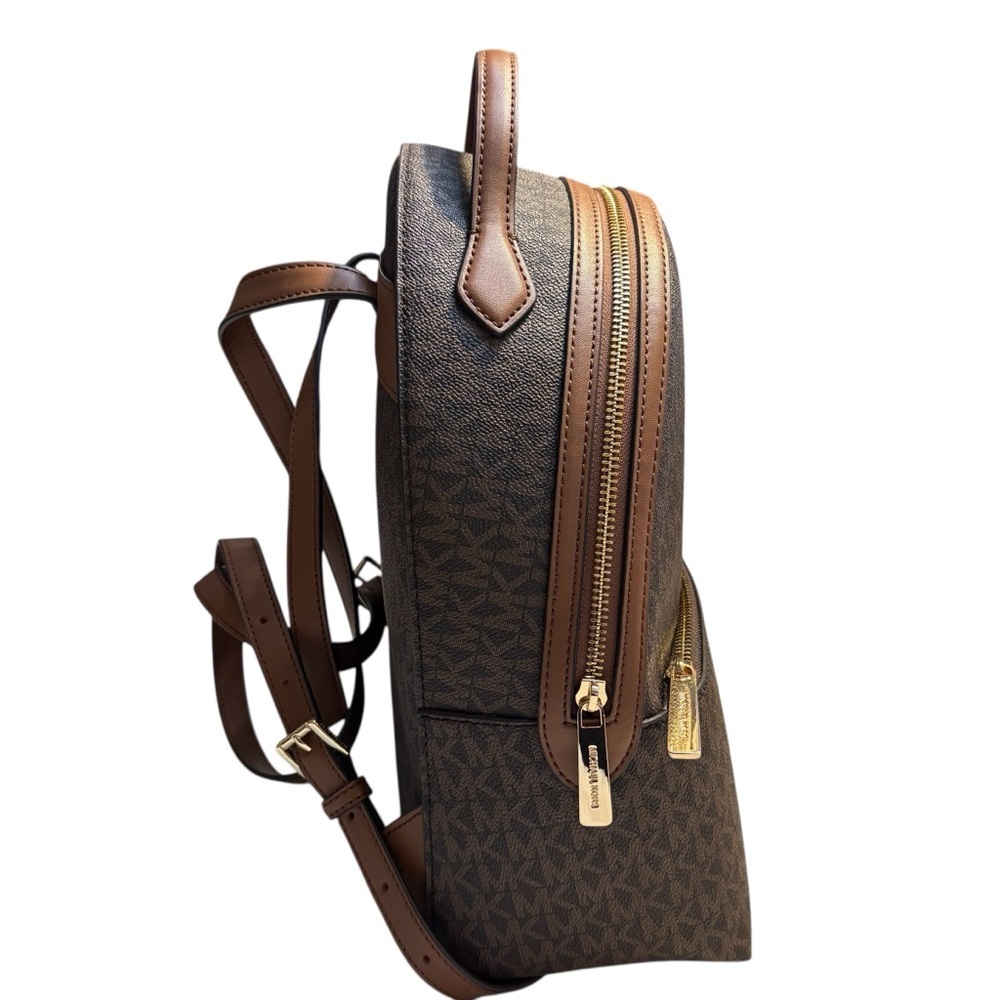 Sale! NWT Michael Kors Backpack Sheila Signature MK Brown Tan Leather Gold HW - Picture 3 of 16